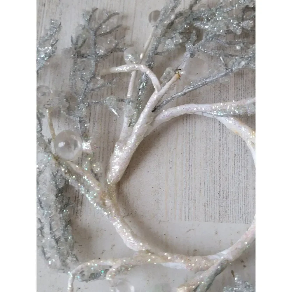 Mini white silver snow tree‎ wreath ornament Xmas decor